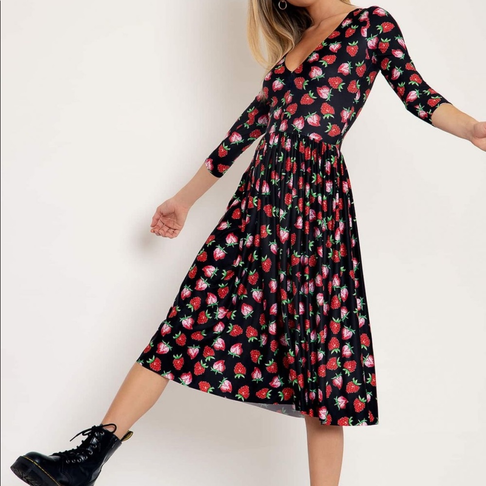 BlackMilk 3/4 sleeve black strawberry dress